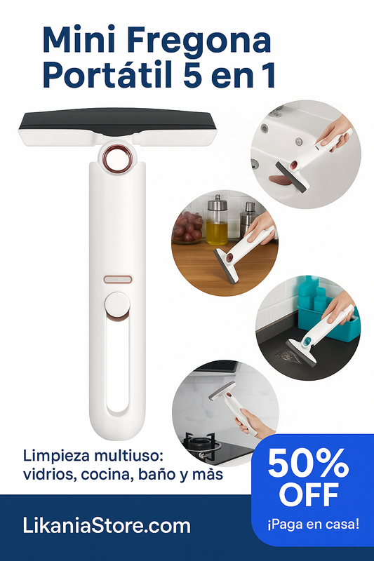 Mini Fregona Portátil 5 en 1 – Limpieza sin esfuerzo en vidrios, cocina y baño